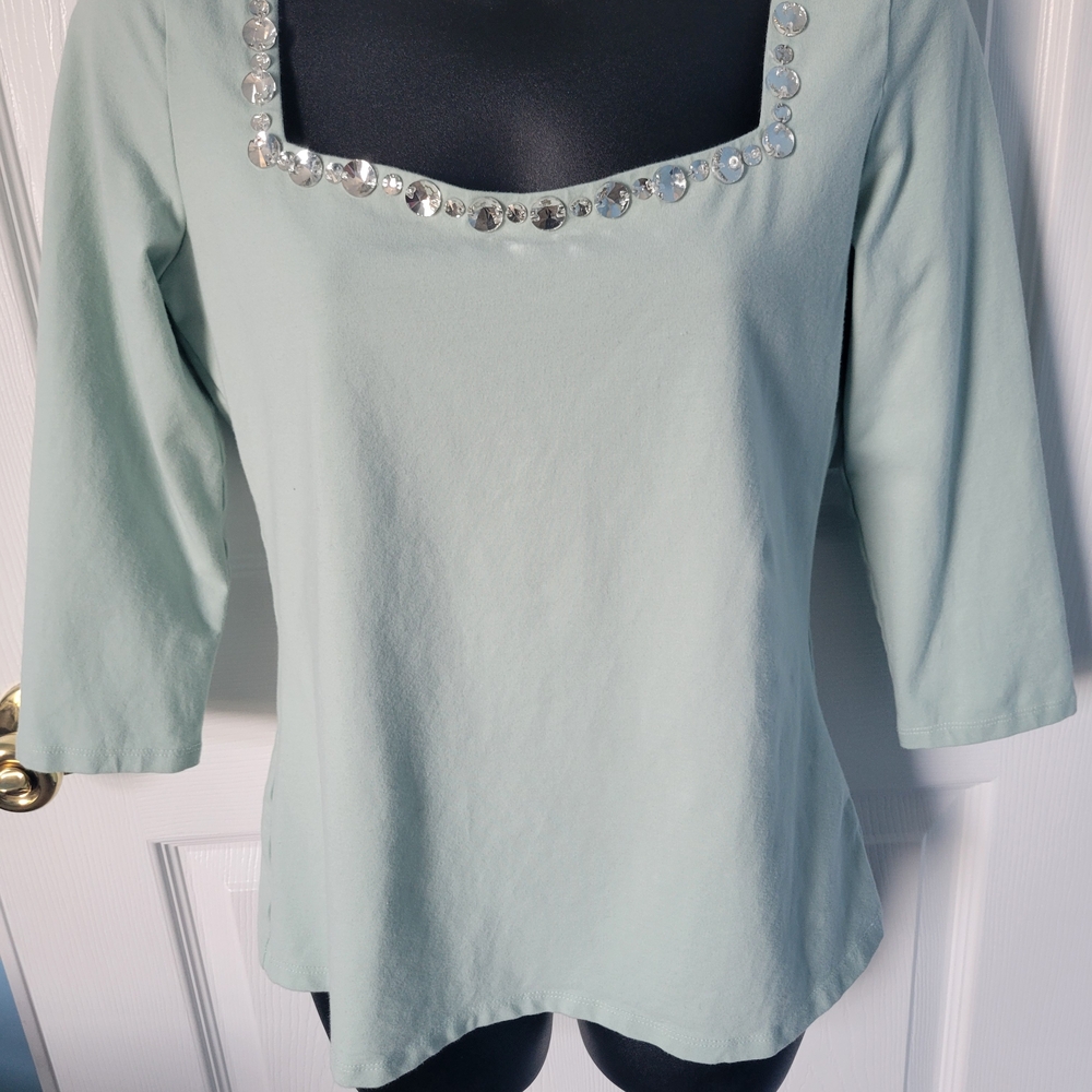 Boston Proper Light Green Blouse with Crystal Accents
